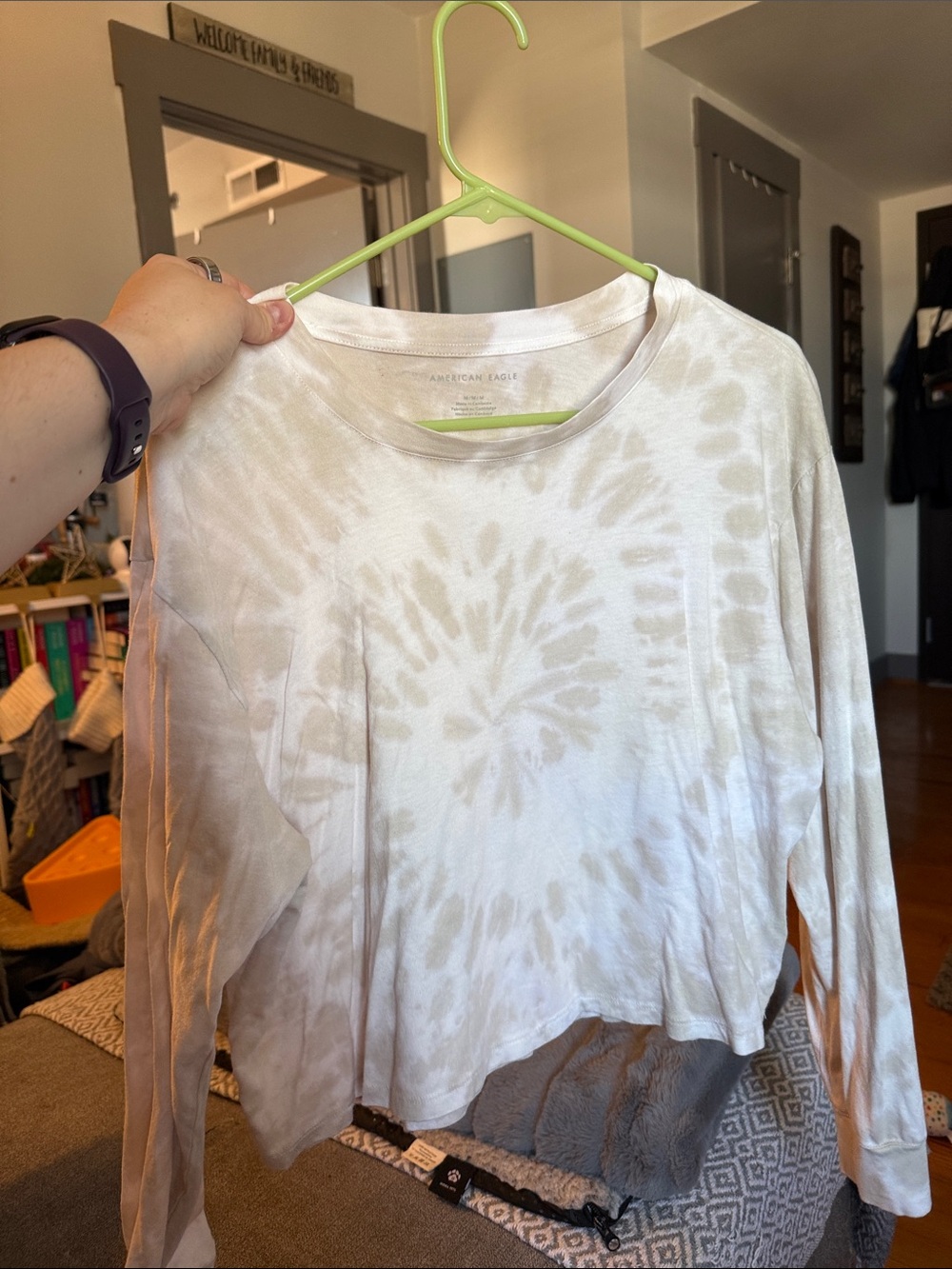 American Eagle Outfitters Taupe Tie-Dye Long Sleeve Crop Top
